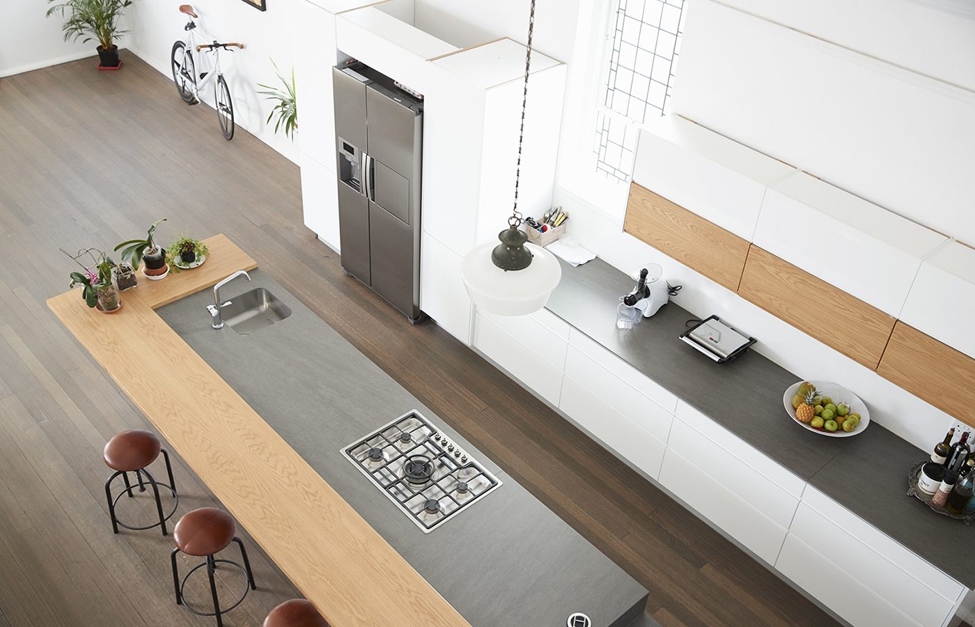 Overhead View Of Modern Kitchen With Island