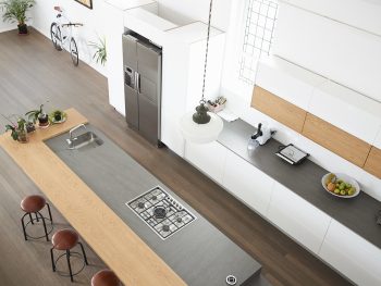 Overhead View Of Modern Kitchen With Island