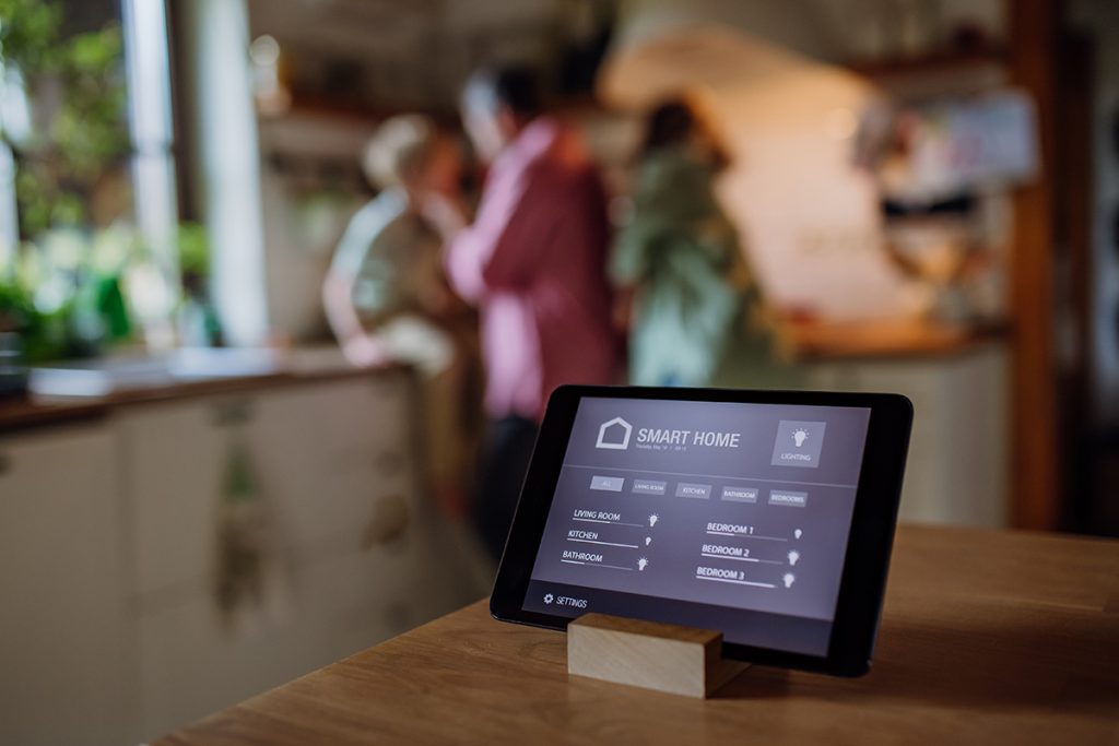 happy family in a smart home